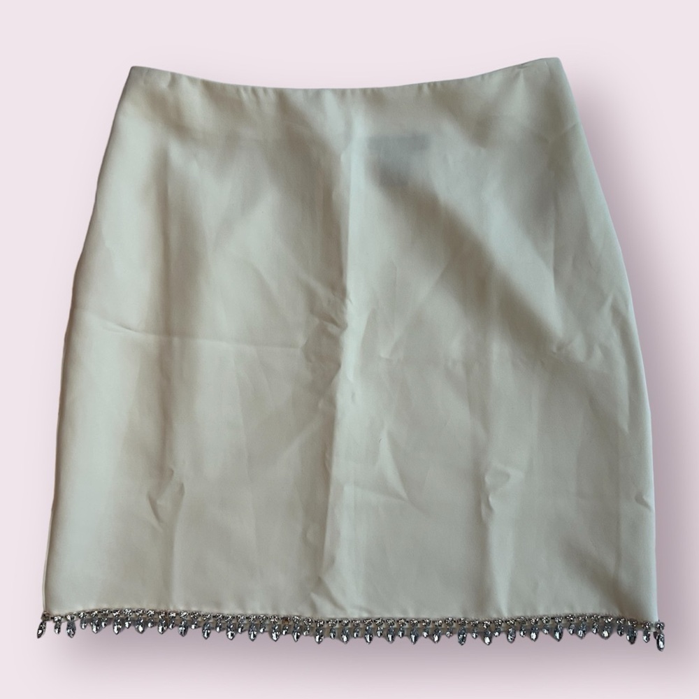 Sincerely Jules Ivory White Rhinestone Fringe Mini Skirt Medium